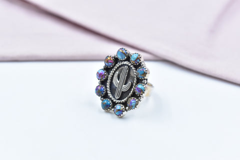Handmade Pink Dahlia Turquoise 925 Sterling Silver Ring
