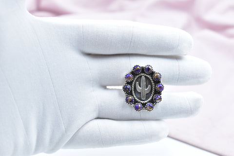 Handmade Purple Dahlia Turquoise 925 Sterling Silver Ring