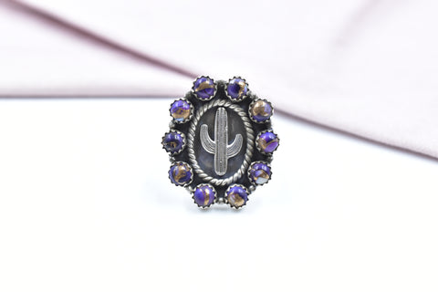 Handmade Purple Dahlia Turquoise 925 Sterling Silver Ring