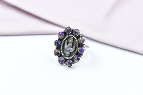 Handmade Purple Dahlia Turquoise 925 Sterling Silver Ring