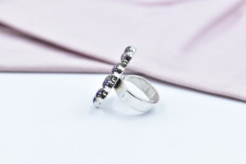 Handmade Purple Dahlia Turquoise 925 Sterling Silver Ring