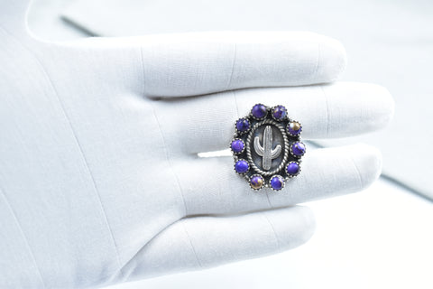Handmade Purple Dahlia Turquoise 925 Sterling Silver Ring