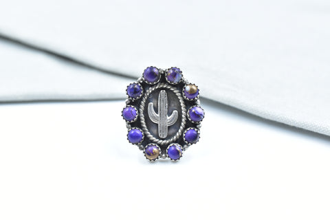 Handmade Purple Dahlia Turquoise 925 Sterling Silver Ring