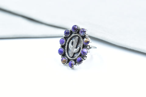 Handmade Purple Dahlia Turquoise 925 Sterling Silver Ring