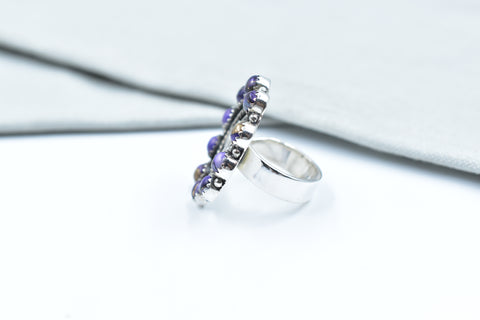 Handmade Purple Dahlia Turquoise 925 Sterling Silver Ring