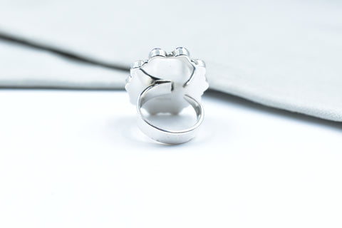 Handmade Purple Dahlia Turquoise 925 Sterling Silver Ring