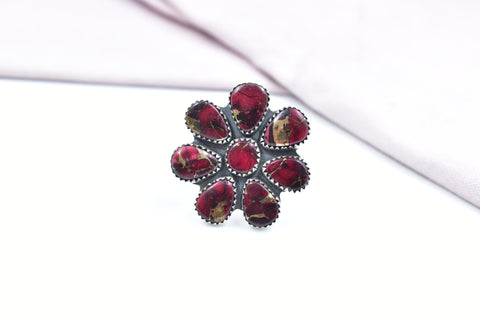 Handmade Rose Dahlia Turquoise 925 Sterling Silver Ring