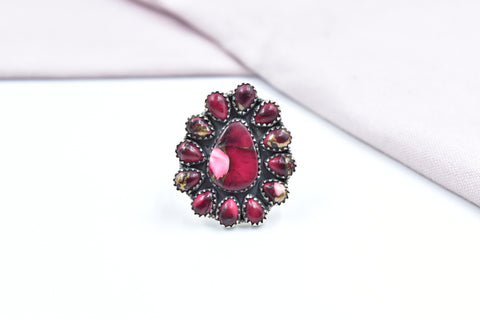Handmade Rose Dahlia Turquoise 925 Sterling Silver Ring