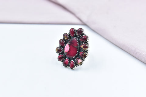 Handmade Rose Dahlia Turquoise 925 Sterling Silver Ring
