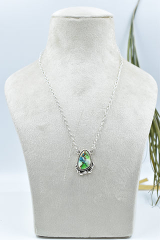 Handmade Peacock Dahlia Turquoise 925 Sterling Silver Necklace