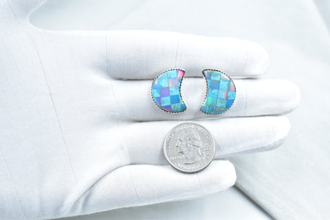 Handmade Turquoise & Aurora Opal 925 Sterling Silver Studs