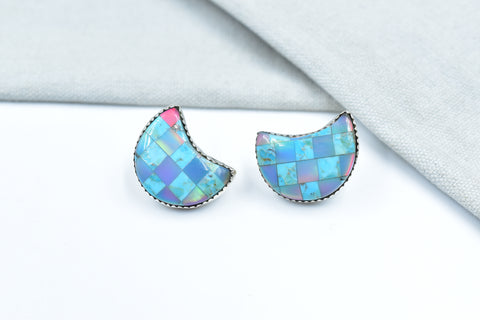 Handmade Turquoise & Aurora Opal 925 Sterling Silver Studs