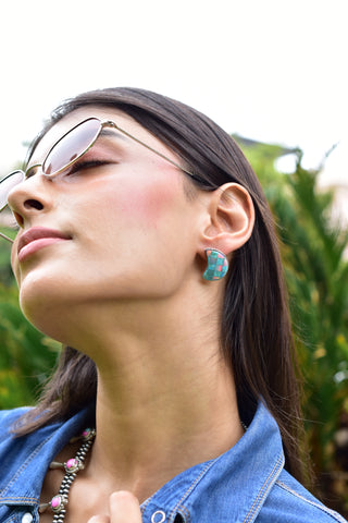Handmade Turquoise & Aurora Opal 925 Sterling Silver Studs