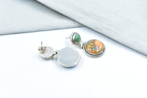 Handmade Spiny Oyster Turquoise 925 Sterling Silver Post Stud Earrings for Women