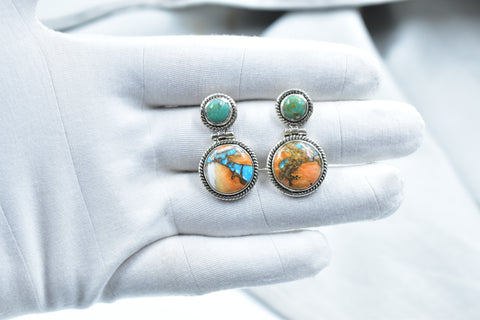 Handmade Spiny Oyster Turquoise 925 Sterling Silver Post Stud Earrings for Women