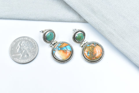 Handmade Spiny Oyster Turquoise 925 Sterling Silver Post Stud Earrings for Women