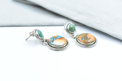 Handmade Spiny Oyster Turquoise 925 Sterling Silver Post Stud Earrings for Women
