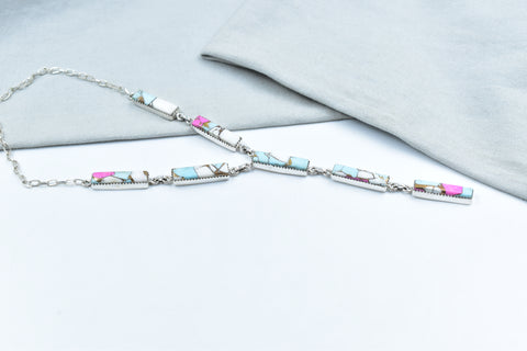 Handmade Cotton Candy Turquoise 925 Sterling Silver Necklace