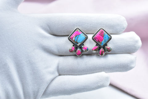 Handmade Cotton Candy Dahlia 925 Sterling Silver Studs