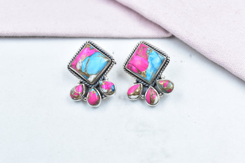 Handmade Cotton Candy Dahlia 925 Sterling Silver Studs