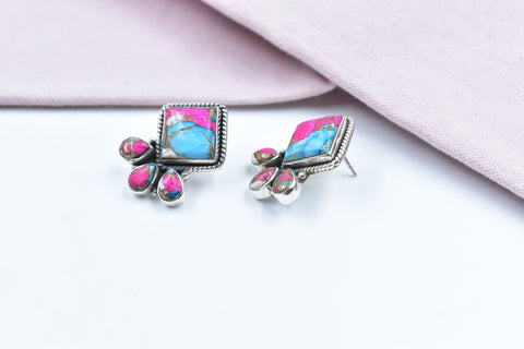 Handmade Cotton Candy Dahlia 925 Sterling Silver Studs