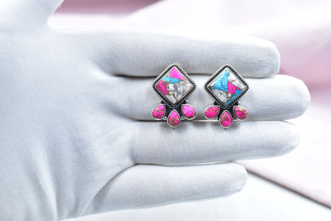Handmade Cotton Candy Dahlia 925 Sterling Silver Studs