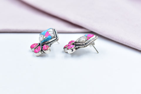 Handmade Cotton Candy Dahlia 925 Sterling Silver Studs