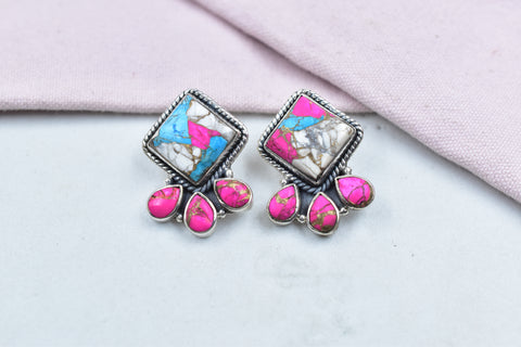 Handmade Cotton Candy Dahlia 925 Sterling Silver Studs