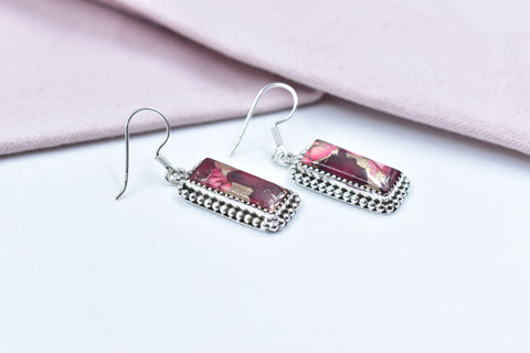 Handmade Rose Dahlia Turquoise 925 Sterling Silver Earring