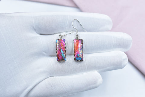 Handmade Spiny Oyster Turquoise 925 Sterling Silver Post Stud Earrings for Women