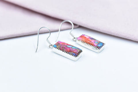 Handmade Spiny Oyster Turquoise 925 Sterling Silver Post Stud Earrings for Women