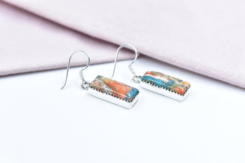 Handmade Spiny Oyster Turquoise 925 Sterling Silver Earring