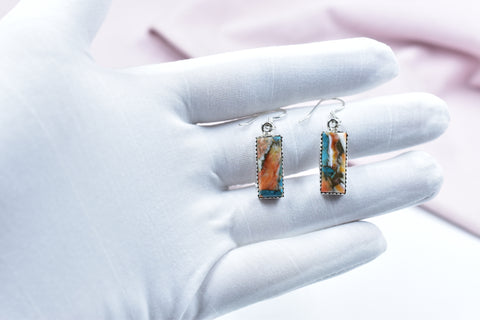 Handmade Spiny Oyster Turquoise 925 Sterling Silver Earring