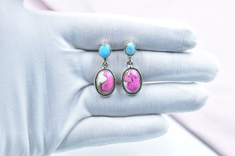 Handmade Cotton Candy Dahlia 925 Sterling Silver Studs Earring
