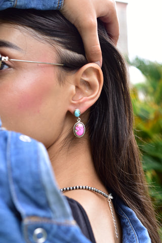 Handmade Cotton Candy Dahlia 925 Sterling Silver Studs Earring