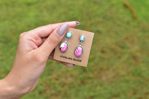 Handmade Cotton Candy Dahlia 925 Sterling Silver Studs Earring