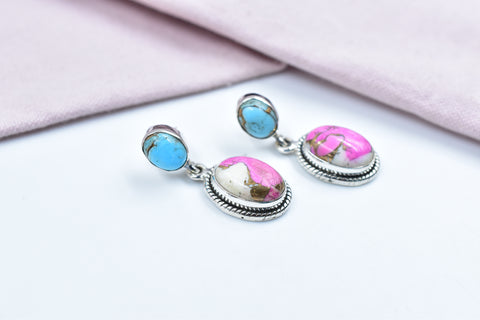 Handmade Cotton Candy Dahlia 925 Sterling Silver Studs Earring