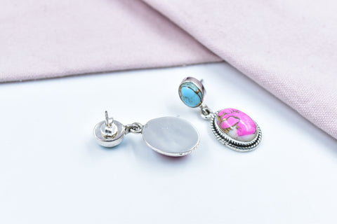 Handmade Cotton Candy Dahlia 925 Sterling Silver Studs Earring