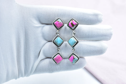 Handmade Cotton Candy Dahlia 925 Sterling Silver Studs Earring