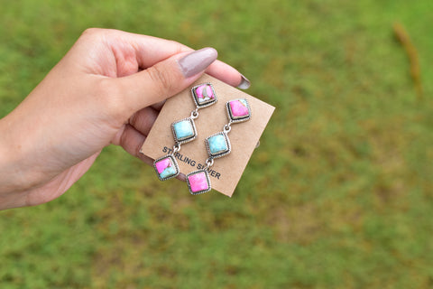 Handmade Cotton Candy Dahlia 925 Sterling Silver Studs Earring
