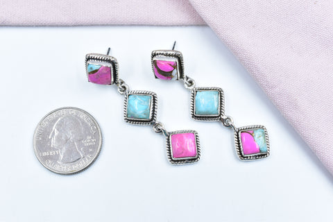 Handmade Cotton Candy Dahlia 925 Sterling Silver Studs Earring