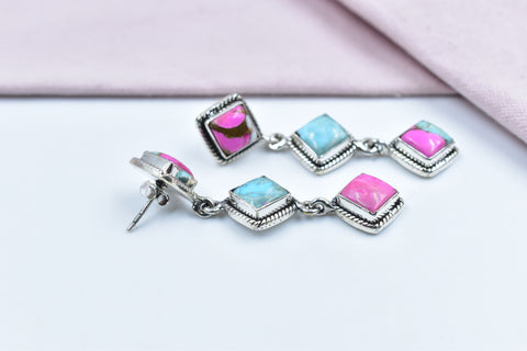 Handmade Cotton Candy Dahlia 925 Sterling Silver Studs Earring