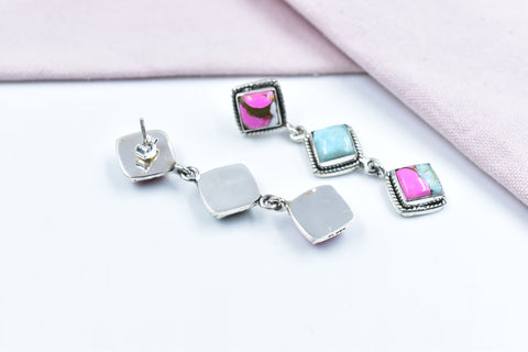 Handmade Cotton Candy Dahlia 925 Sterling Silver Studs Earring