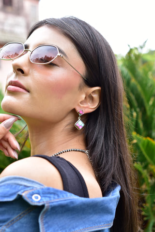 Handmade Cotton Candy Dahlia 925 Sterling Silver Studs Earring