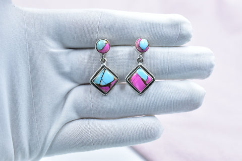 Handmade Cotton Candy Dahlia 925 Sterling Silver Studs Earring