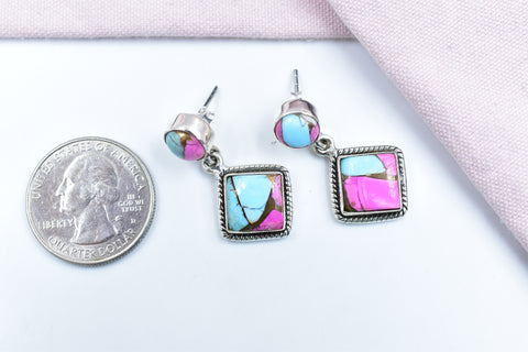 Handmade Cotton Candy Dahlia 925 Sterling Silver Studs Earring