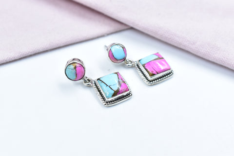 Handmade Cotton Candy Dahlia 925 Sterling Silver Studs Earring
