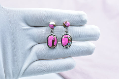 Handmade Cotton Candy Dahlia 925 Sterling Silver Studs Earring