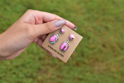 Handmade Cotton Candy Dahlia 925 Sterling Silver Studs Earring