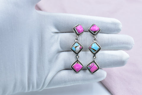 Handmade Cotton Candy Dahlia 925 Sterling Silver Studs Earring